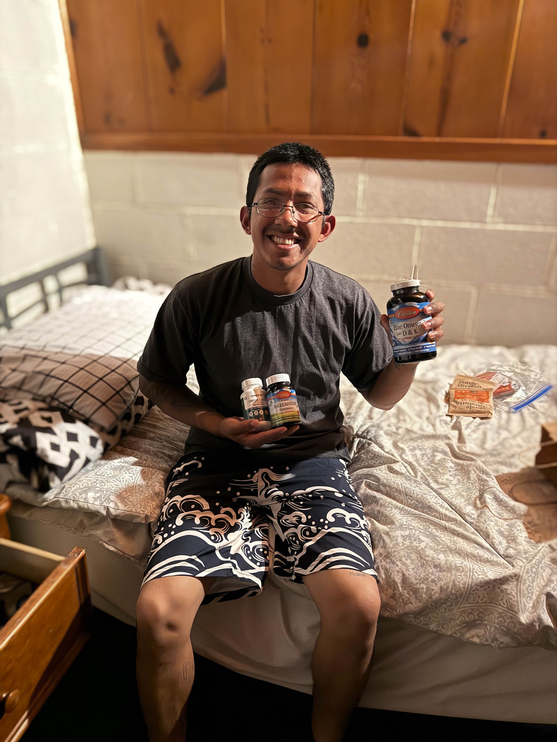 Young man with supplements